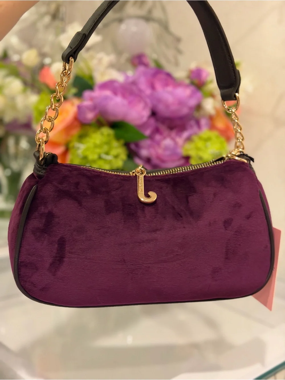 Juicy Couture Renaissance pickled beet purple gothic logo velour satchel Charm